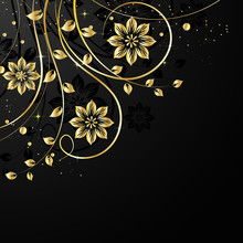 Gold Flowers With Shadow On Dark Background.