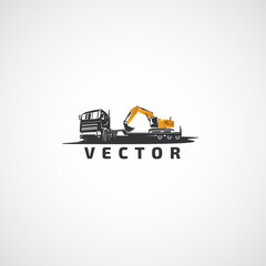 Wall Mural - Vector Truck tractor and excavator.