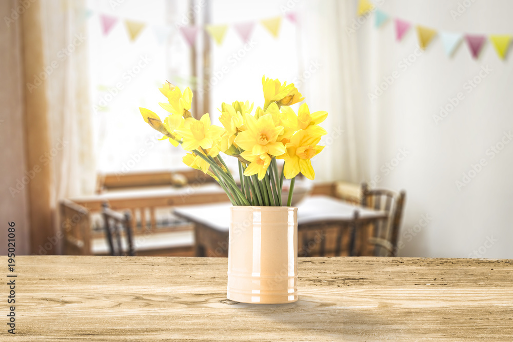 Easter table background and free space for your decoration.  - obrazy, fototapety, plakaty 