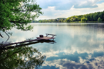 Wall Mural - wooden pier for fishing on the lake