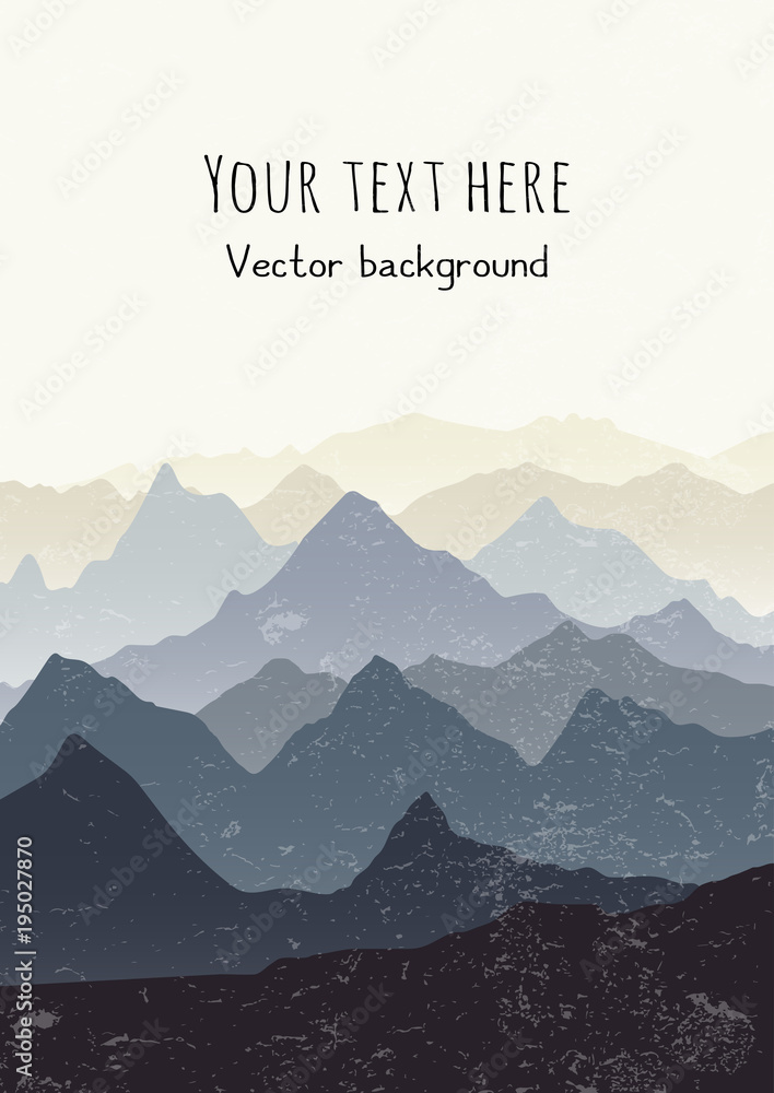 Beautiful mountains landscape. Vertical nature background with space for text. Vector illustration for cards, covers, banners, prints, posters, murals and wallpaper design. - obrazy, fototapety, plakaty 