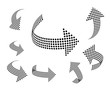 Set of vector arrow icons. Dotted halftone graphic effect.
