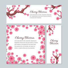 Poster - Sakura blossom with pink cherry flowers vector invitation wedding card template