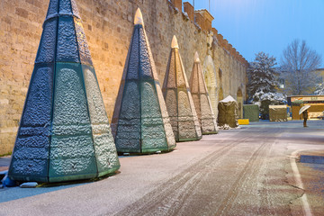 Wall Mural - Street of Pisa after a snowfall in winter