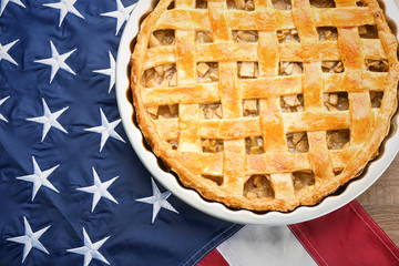 delicious apple pie on american flag