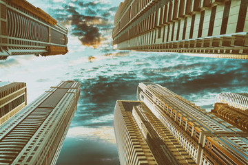 Canvas Print - City skyscrapers, skyward view of business corporate buildings