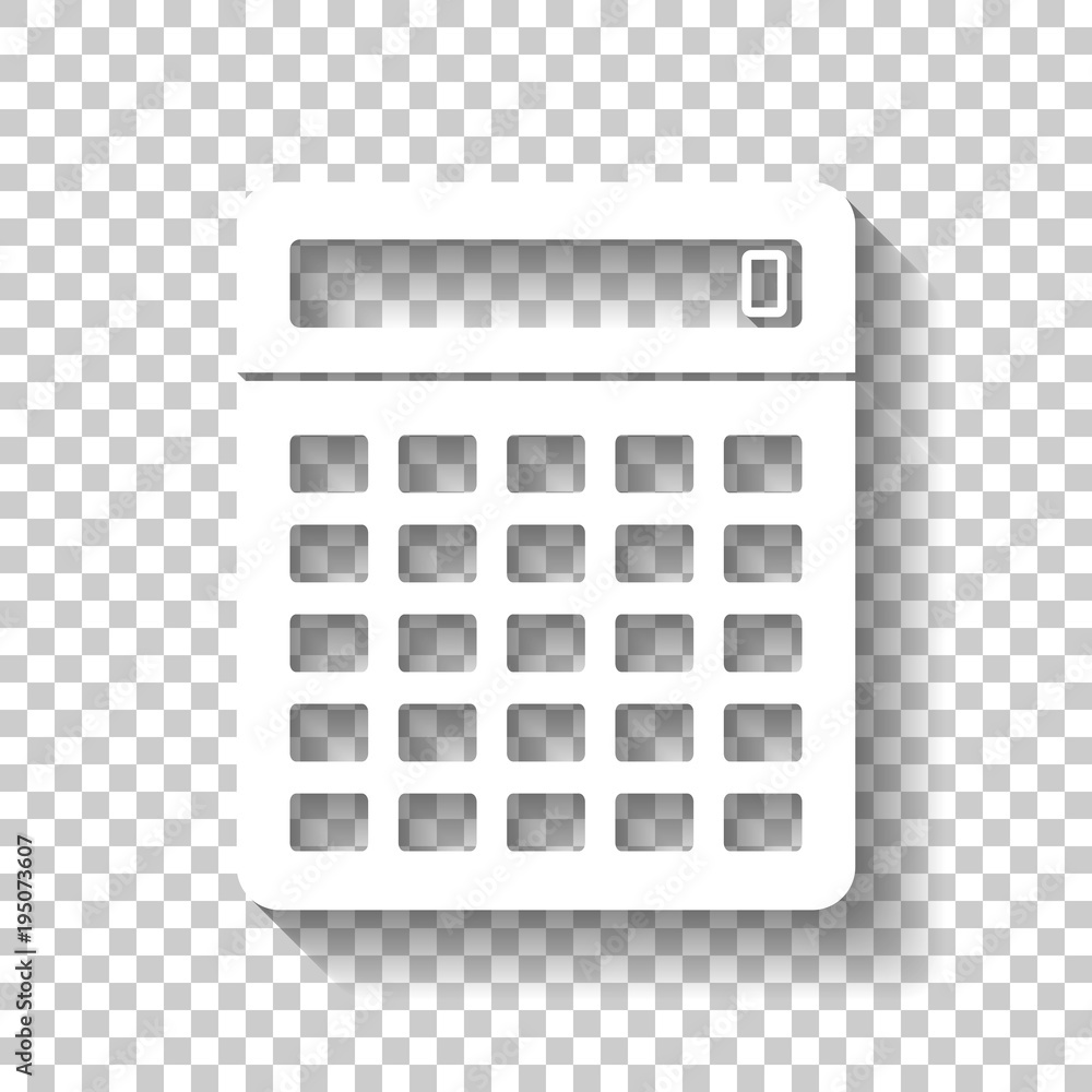 Calculator icon. White icon with shadow on transparent background