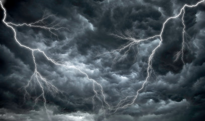 dark, ominous rain clouds and lightning