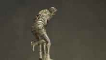 Bronze Statuette Of Two Men Wrestling With Each Other Close Up. Champion Wrestling Cup. Metal Figurine On Wrestling.