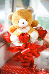 Wall Mural - Bouquet of teddy bear flowers wrapped in plastic for present