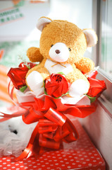 Wall Mural - Bouquet of teddy bear flowers wrapped in plastic for present
