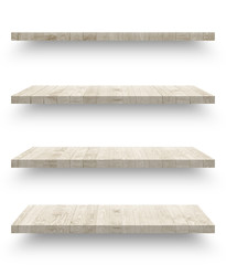 Wall Mural - Wooden shelf isolated on white background with clipping path