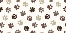 Dog Paw Seamless Pattern Vector Cat Paw Foot Print Isolated Wallpaper Background Backdrop Brown