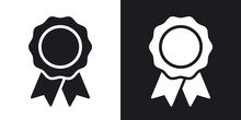Vector Badge With Ribbons Icon. Two-tone Version On Black And White Background