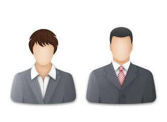 Wall Mural - icons of business woman and businessman on white background. successful young man and woman in gray 