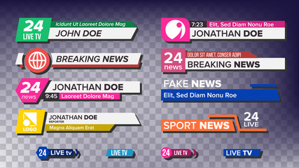 Wall Mural - tv news bars set vector. news banner for tv streaming. full hd, live stream. isolated illustration
