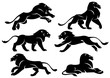© Denis - Set of illustrations lions in profile. Stylized vector set on white background.