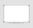 Whiteboard background frame with eraser whiteboard, color markers. Vector illustration