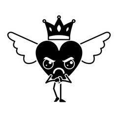 Sticker - cartoon heart in love angry kawaii wings and crown