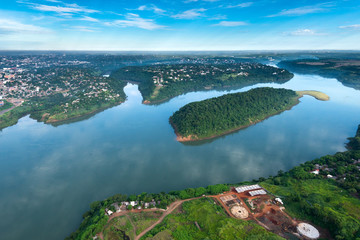 Wall Mural - Aerial view of Parana River on the border of Paraguay and Brazil.