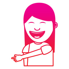 Sticker - portrait laughing young woman pointing with finger something