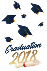 Sticker - Graduation 2018 poster with hat or mortar board.