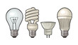 Evolution type electric lamp. Incandescent bulb, halogen, cfl and led.
