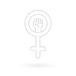 Feminism icon. Female gender symbol with raised fist. Flat and minimal design. Vector illustration