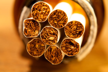 Heap of Tobacco Cigarettes, stack as a background texture close up