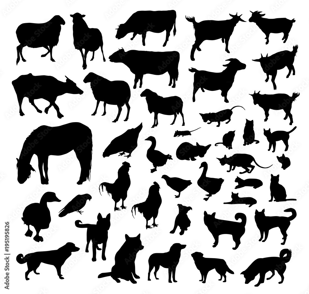 Farm animals vector silhouettes Stock Photo | Adobe Stock