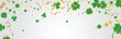 Celebration Happy St. Patrick's day lettering on sparkling dark green clover shamrock on transparent background. Art design festive fun decor glitters. Abstract concept graphic tinsel element .