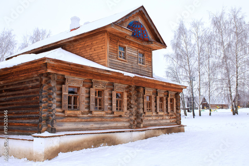 Old Wooden House In Russian Style Made Of Logs Beautiful