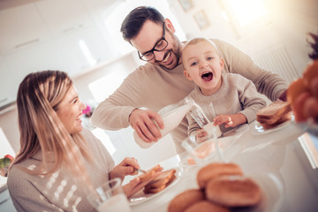 Family having breakfast together