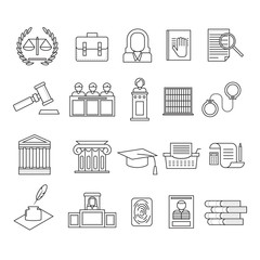 Wall Mural - Law and Legal Signs Black Thin Line Icon Set. Vector