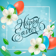 Wall Mural - Easter lettering with flowers and eggs