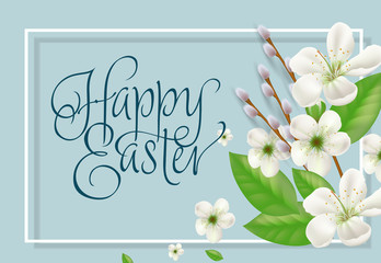 Happy Easter lettering with twigs