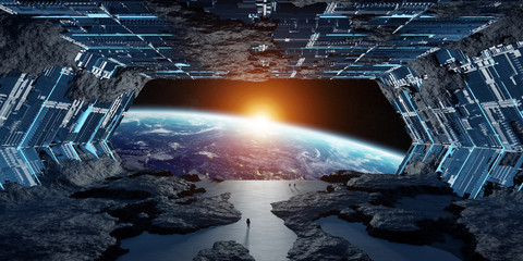 Wall Mural - Huge asteroid spaceship interior 3D rendering elements of this image furnished by NASA