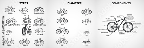 Fotografía Vector bicycles of various types, wheel diameters, for sports and recreation, scheme a modern bike