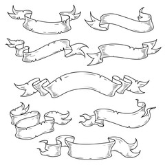 vintage ribbons. decorative design elements. black and white illudtration.