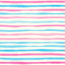 Watercolor Seamless Pattern With Pink And Blue Horizontal Stripes.