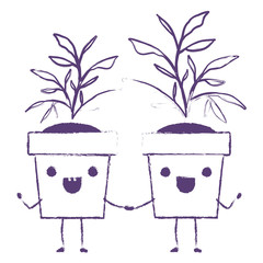 house plants couple kawaii character vector illustration design