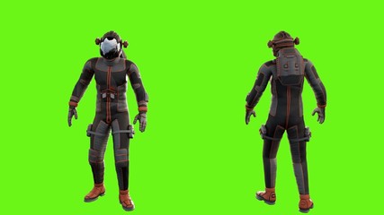 Wall Mural - sci fi man jumping. loopable animation on green screen. 4k.
