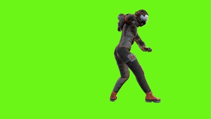 Wall Mural - sci fi man fights. loopable animation on green screen. 4k.