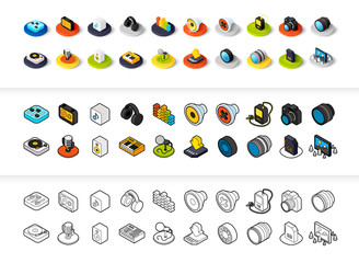 Set of icons in different style - isometric flat and otline, colored and black versions