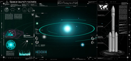 Canvas Print - space launch rockets in the hud style, solar system, 3d spaceship, space satellite, stars, dashboard