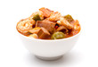 A Bowl of Cajun Seafood Gumbo on a White Background