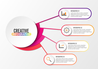 Vector infographic template with 3D paper label, integrated circles. Business concept with options. For content, diagram, flowchart, steps, parts, timeline infographics, workflow layout, chart