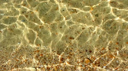 Wall Mural - Shallow water caustics and yellow beach sand background texture.