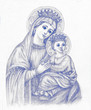 Beautiful pencil drawing illustration for easter. The Holy Virgin Mary