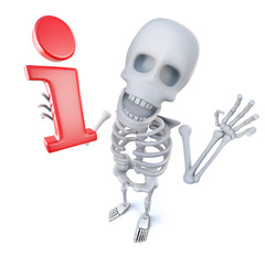 Canvas Print - 3d Funny cartoon skeleton character holding an information symbol